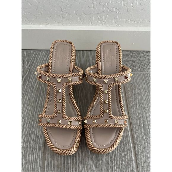 VALENTINO Rockstud Torchon T-Strap Espadrille Sandals Size 10 - Picture 1 of 10